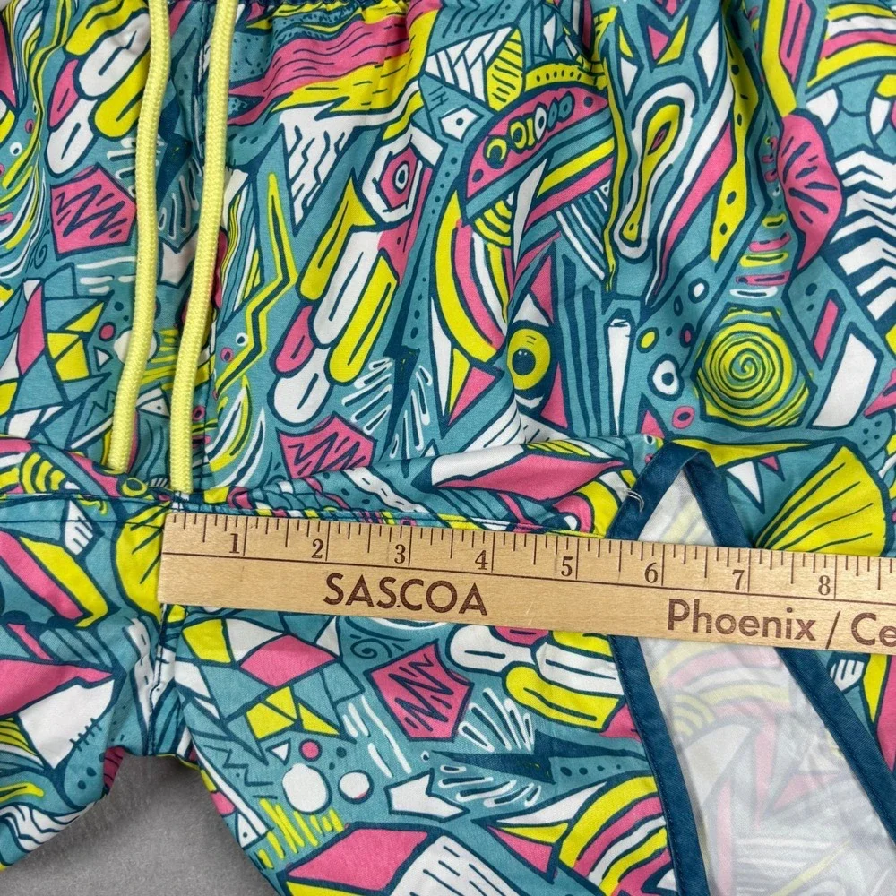 Rowdy Gentleman Mens M Swim Trunks‎ Blue Geometric Printed Drawstring Mesh Lined